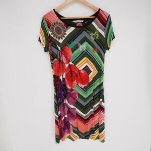 Desigual Dress Womens M Multicolor A-Line Knee Length Short Sleeve Round Neck